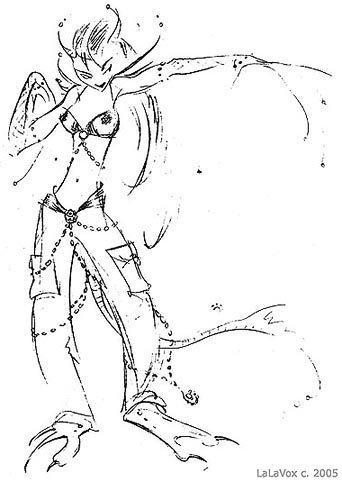 Fashion sketch of an alien girl, by LaLaVox.